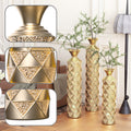 Metal Decorative Vase High Distress Metal Center Vase With 3D Triangle Pattern, Set Of 3 Vases For Home Decoration 33.5