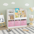 Kids Bookcase And Bookshelf, Multifunctional Bookcase With 3 Collapsible Fabric Drawers, Bookcase Display Stand, Toy Storage Organizer For Bedroom, Playroom, Hallway White Pink White Pink Fabric,Mdf