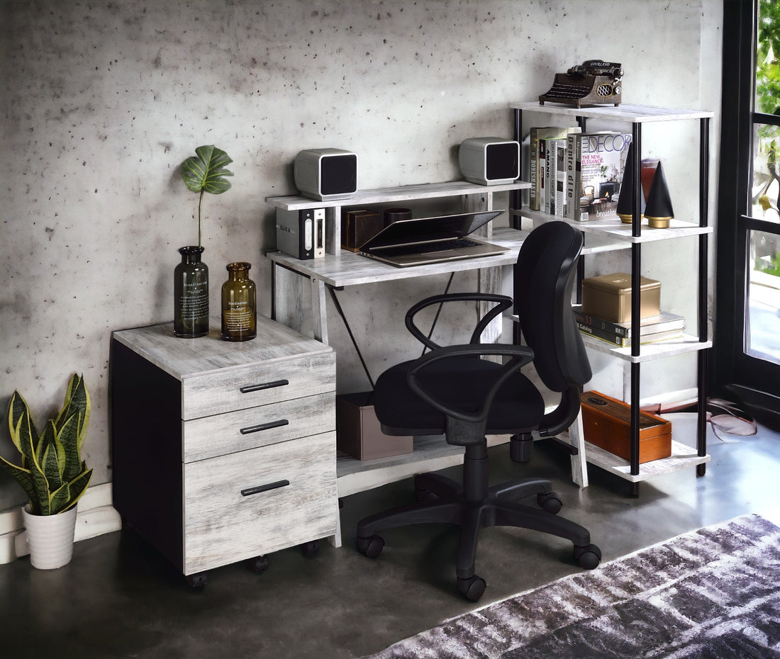 Nypho Antique White& Black Finish Writing Desk White Synthetic Wood