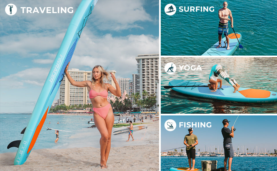 Inqracer 11' 10'6" Inflatable Stand Up Paddle Board With Free Premium Sup Accessories & Backpack Blue Green Pvc