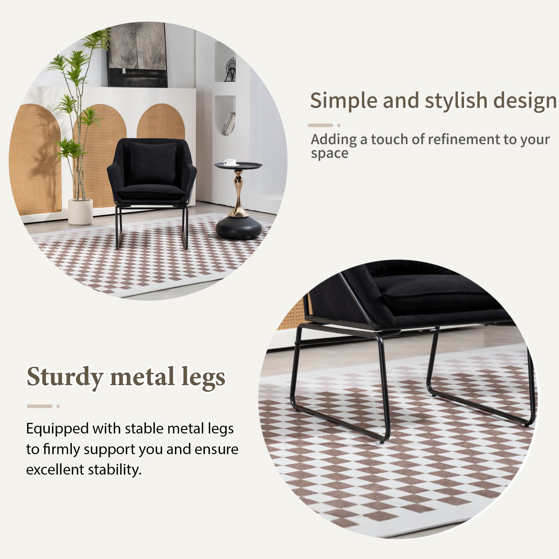 Modern Velvet Desk Chair ,Metal Legs Upholstered Accent Arm Chair For Living Room Bedroom Small Spaces Home Office,Black Black Dining Room Foam Velvet