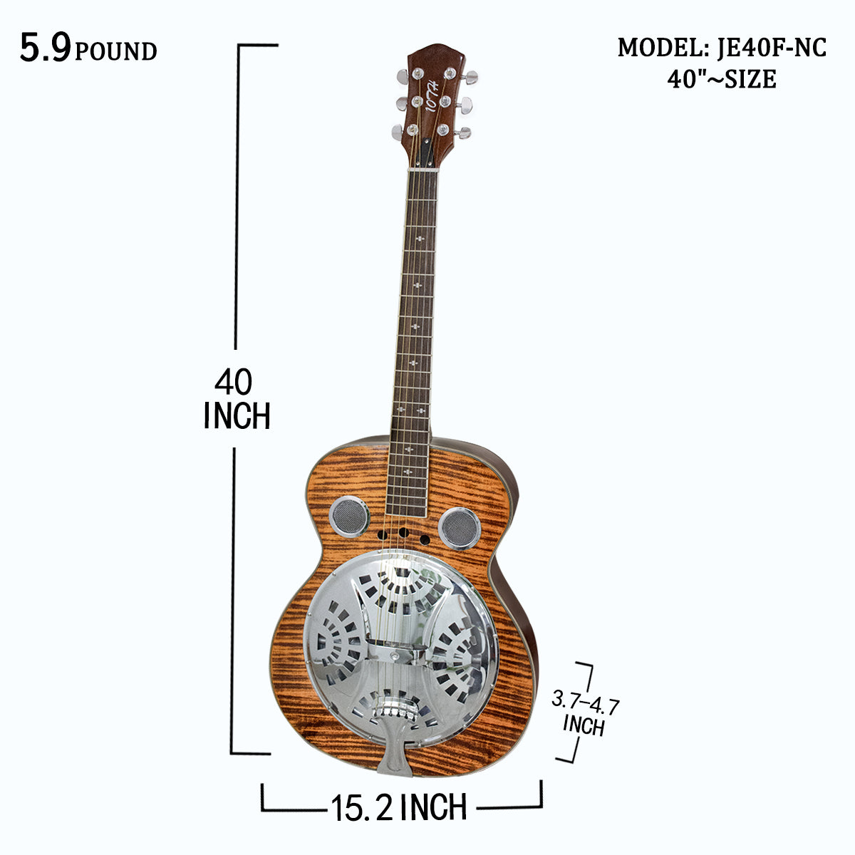 Beginner Metal Resonator Guitar, Full Size Circular Neck Traditional Resonator, Built In Preamplifier Tiger Wood