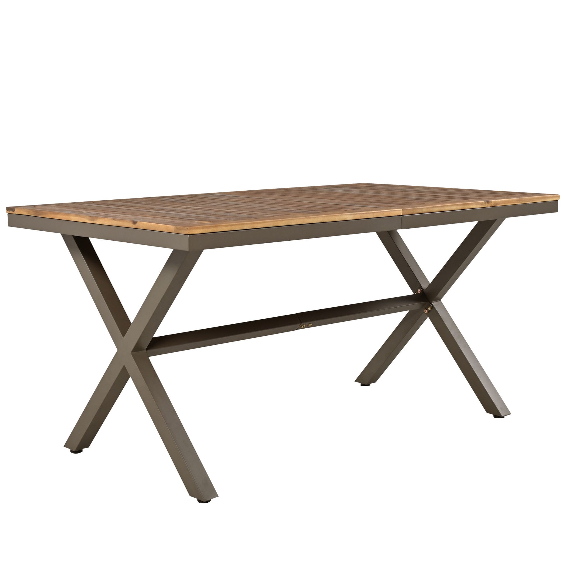 7 Pieces Patio Dining Set, All Weather Outdoor Furniture Set With Dining Table And Chairs, Acacia Wood Tabletop, Metal Frame, For For Garden, Backyard, Balcony, Beige Yes Beige Seats 6 Garden &