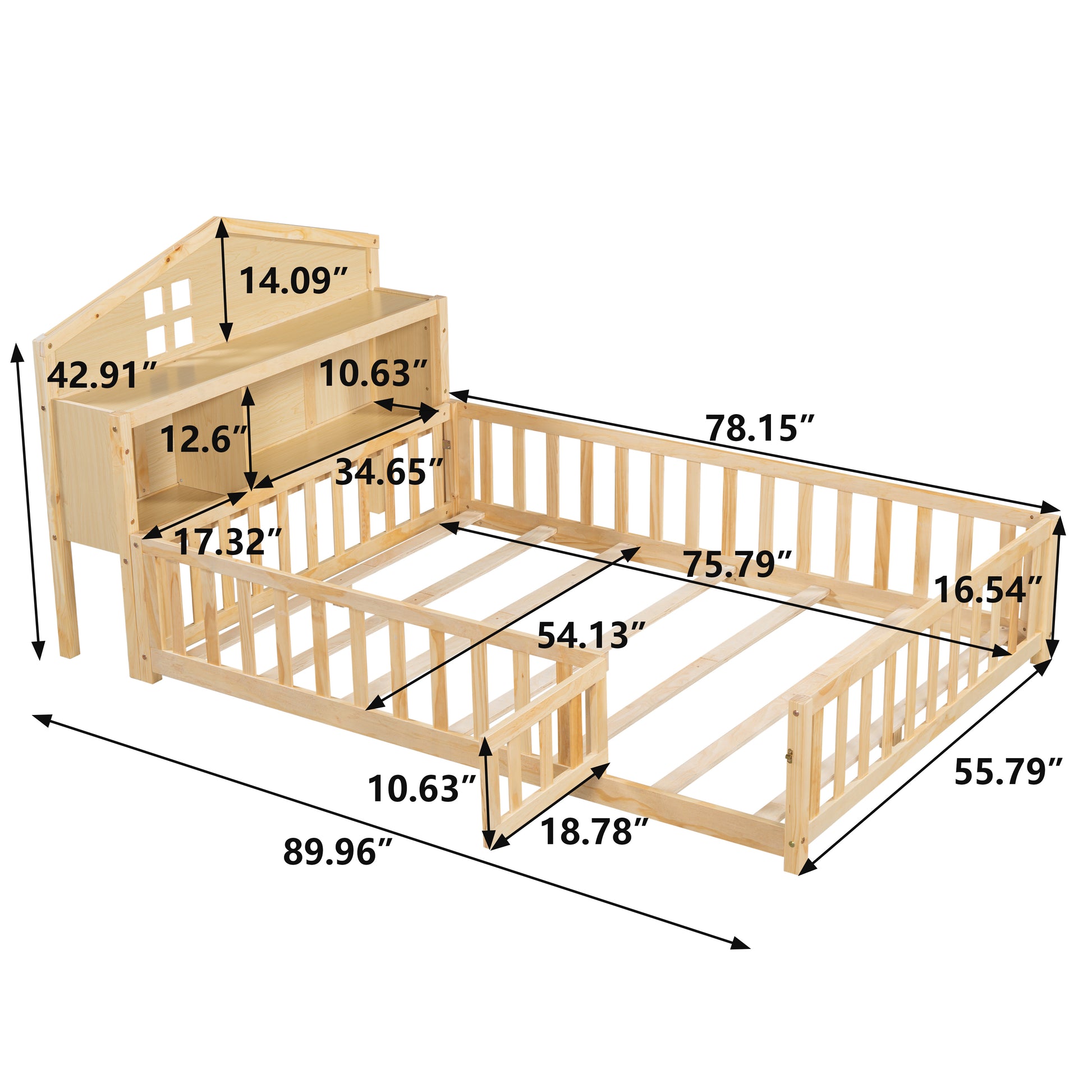 Headboard Storage Cabinet For Full Size Montessori Floor Bed Natural,Freely Collocation Natural Mdf