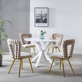 White And Gold Modern Chair Set Of 4 With Iron Tube Legs, Soft Cushions And Comfortable Backrest, Suitable For Dining Room, Living Room, Cafe,Hairball Back White Gold Fabric