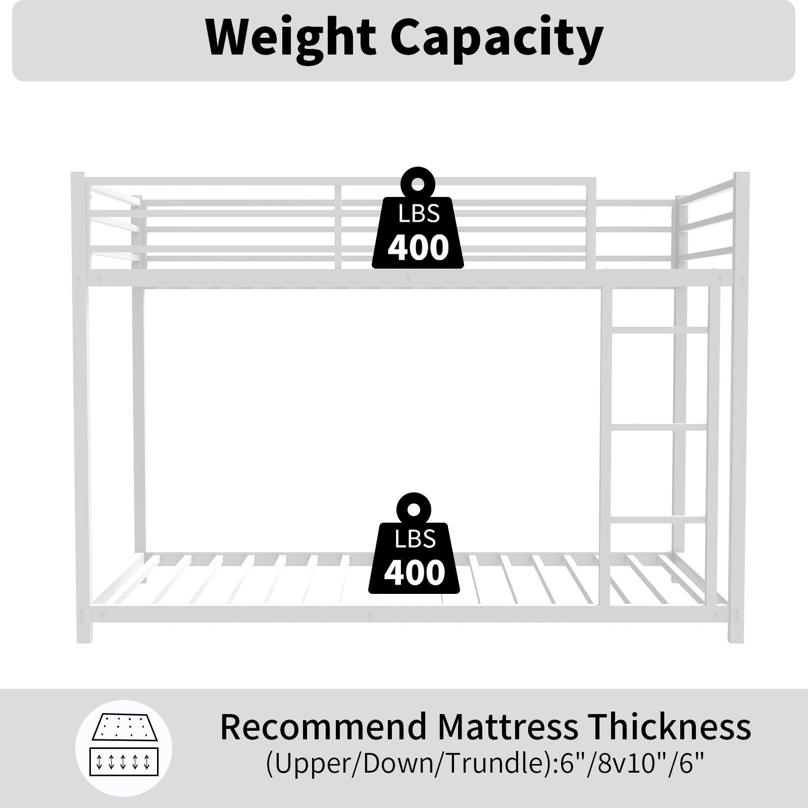 Metal Twin Over Twin Bunk Bed Heavy Duty Sturdy Metal Noise Reduced Safety Guardrail No Box Spring Needed,White Twin White Metal Metal