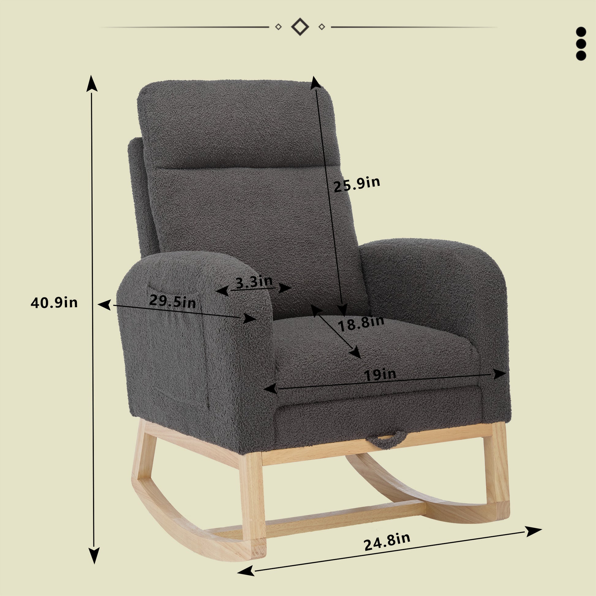 Modern Accent Rocking Chair Rocking Chair With Solid Wood Legs, Upholstered Nursery Glider Rocker, Comfy Armchair With Side Pocket, Living Room Lounge Arm Chair With High Backrest Teddy Gray Polyester Blend