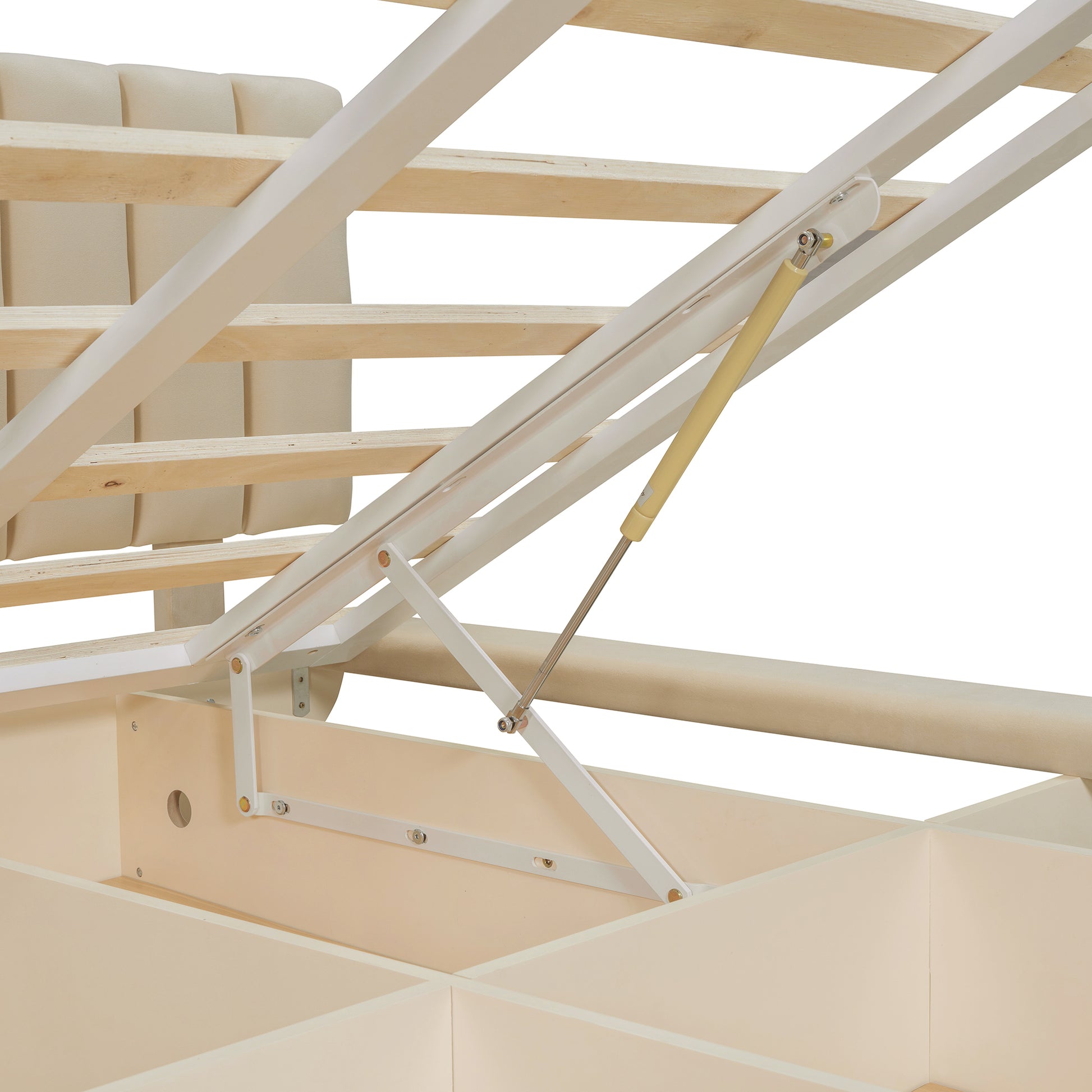 Queen Size Upholstered Floating Bed With Led Light And Usb Port, Velvet, Beige, Hydrualic Platform Bed Queen Beige Velvet