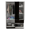 Armoire, Double Door Cabinet, One Drawer, Five Interior Shelves, Rod, Black White Multicolor Solid Wood Mdf Engineered Wood