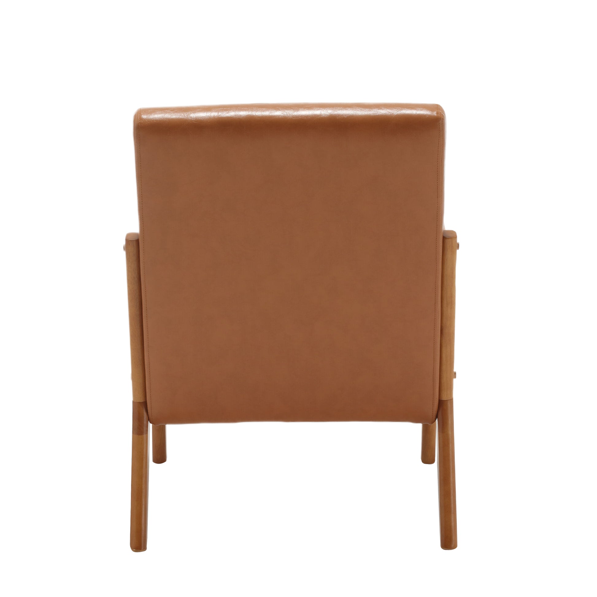 Coolmore Modern Accent Chair, Solid Wood Padding Lounge Armchairs With One Pillow For Living Room, Bedroom, Guest Room Light Brown Pu Light Brown Brown Primary Living Space Modern Rubberwood Foam Pu Leather