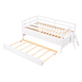 Low Loft Bed Twin Size With Full Safety Fence, Climbing Ladder, Storage Drawers And Trundle White Solid Wood Bed White Solid Wood