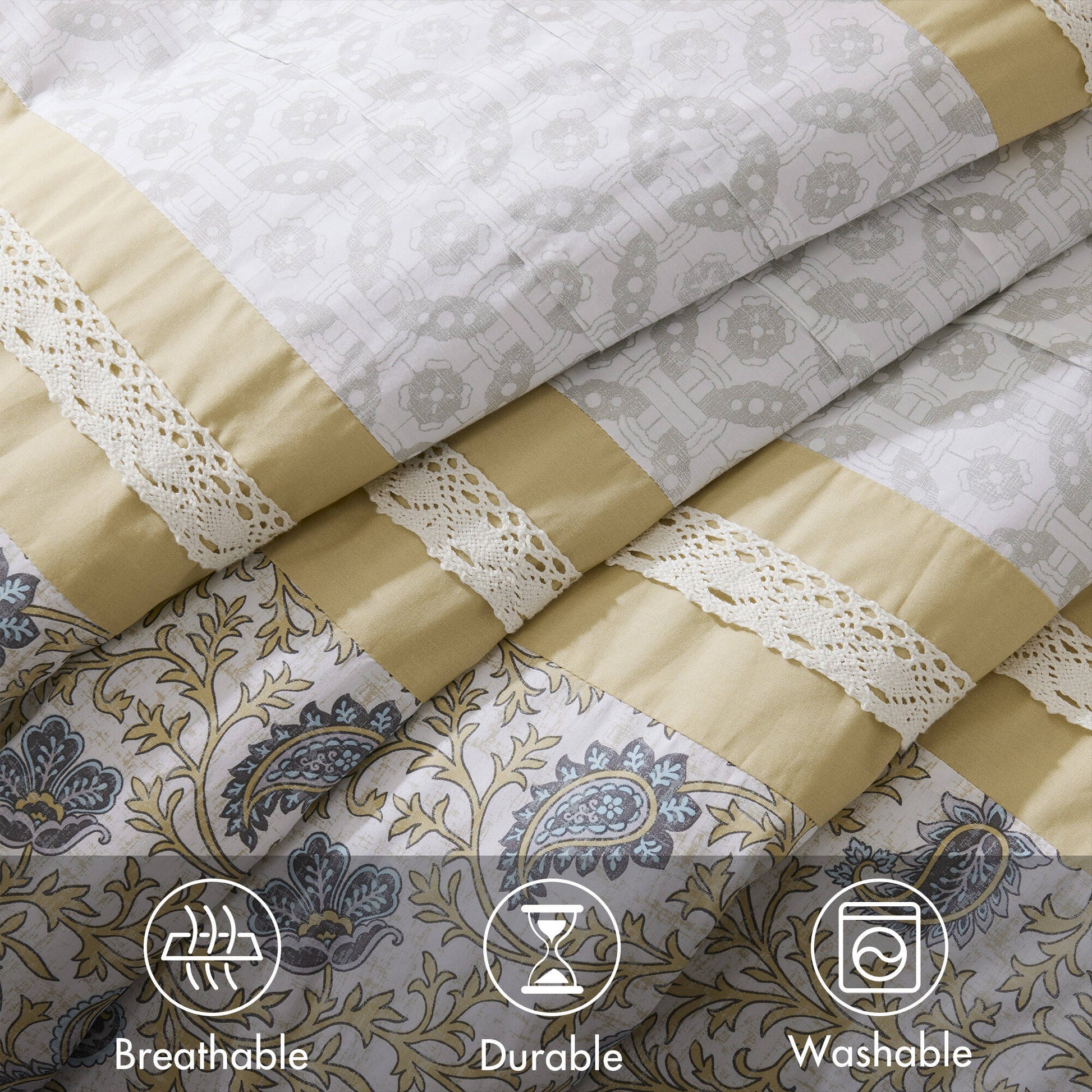 9 Piece Cotton Percale Comforter Set Yellow Cal King California King Yellow Polyester