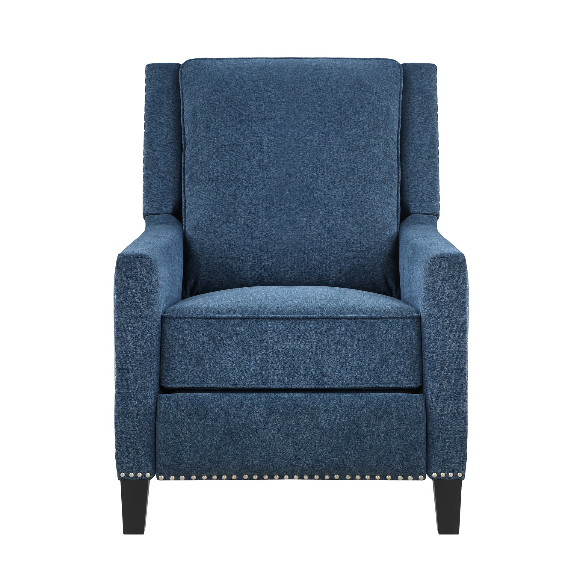 Modern Home Furniture Reclining Chair 1Pc Blue Textured Fabric Upholstered Trim Solid Wood Frame Self Reclining Motion Chair Blue Polyester Wood Modern Solid Wood