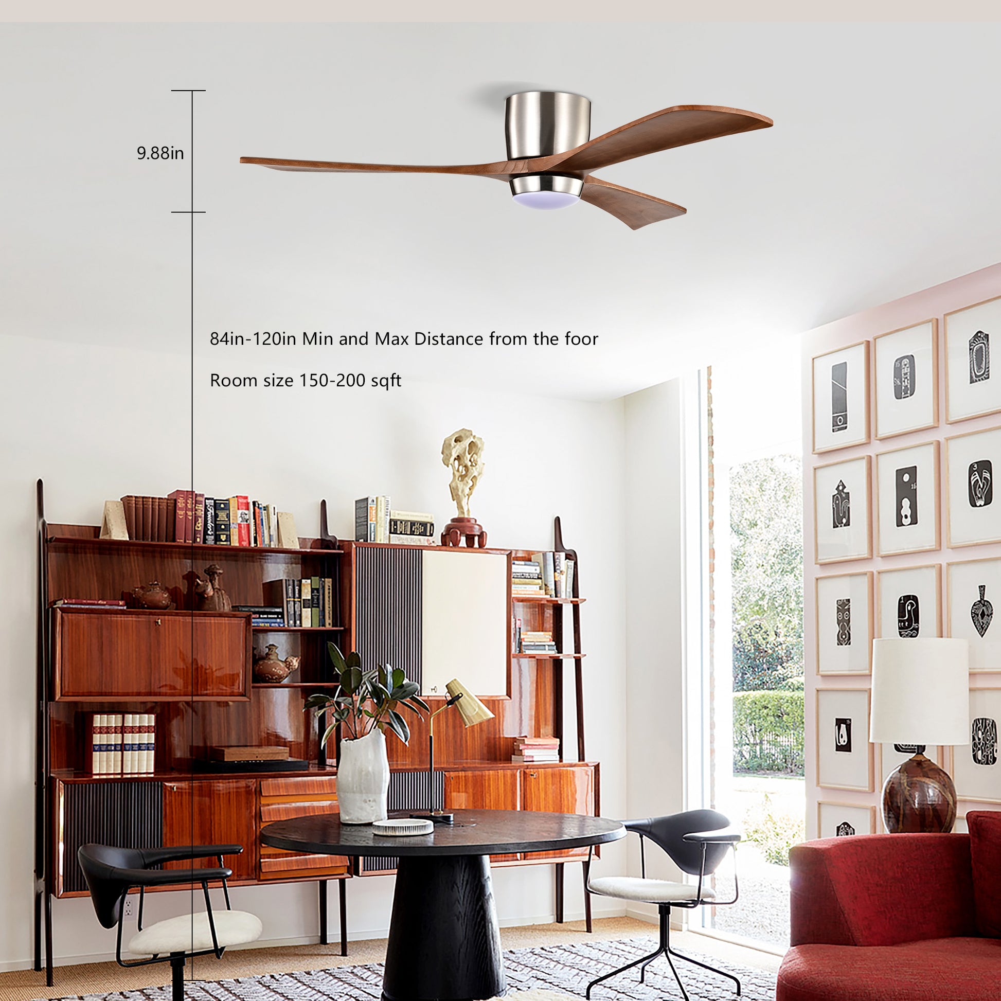 52" Ceiling Fan With Lights Remote Control,Quiet Dc Motor 3 Wood Blade Ceiling Fans 6 Speed Levels,Reversible Ceiling Fan, For Patio Living Room, Bedroom, Office,Indoor. Stain Nickel Walnut Nickel