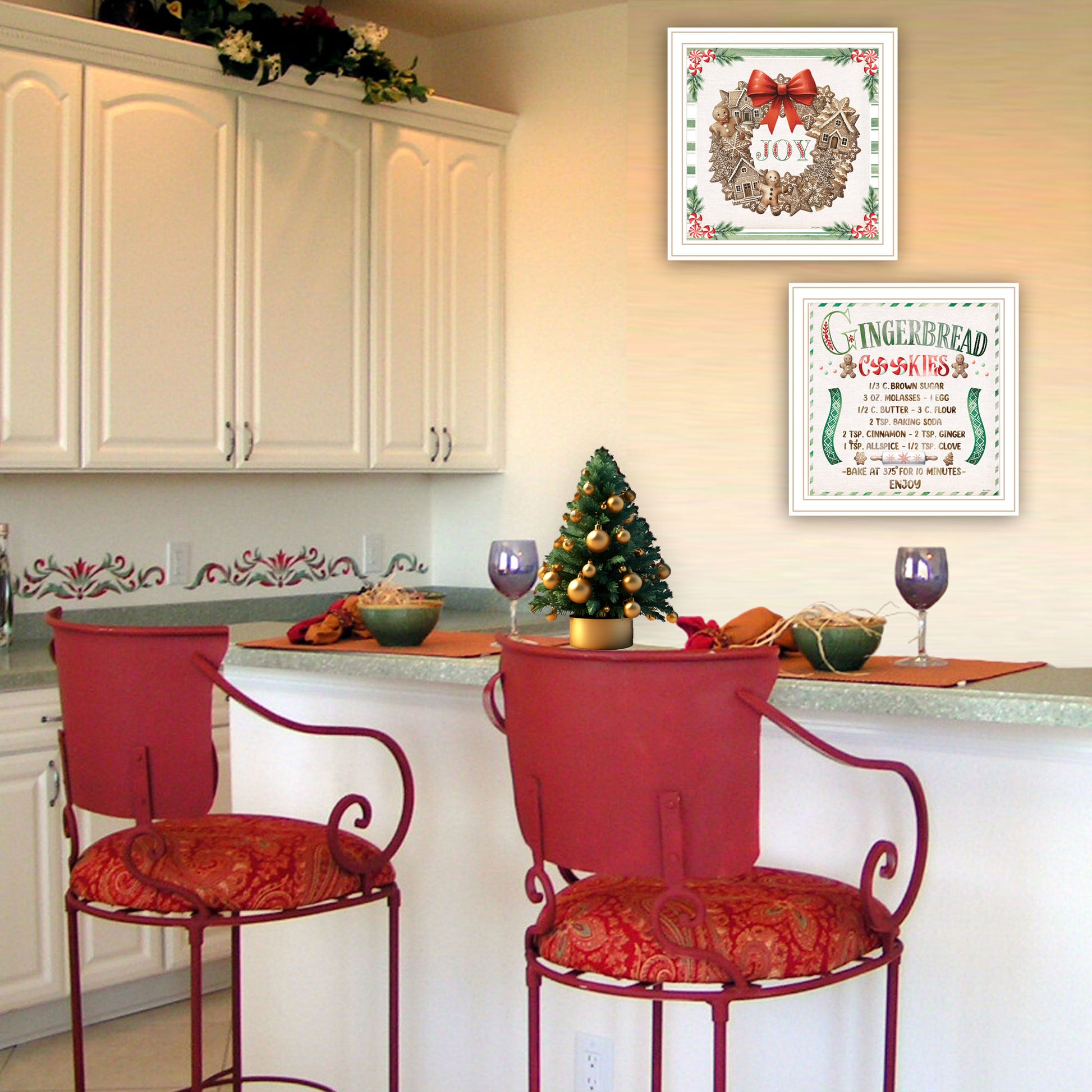 2 Piece Vignette Gingerbread Wreath White Framed Wall Art For Living Room, Bedroom Wall Art Print For Home Decor By Nicole Decamp Multicolor Wood Paper