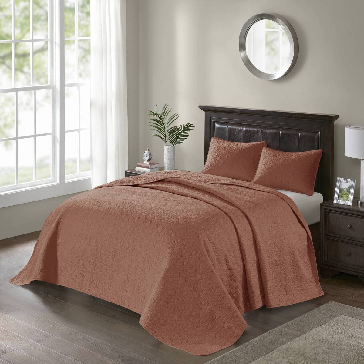 3 Piece Reversible Quilt Set Clay Red King Cal King Red Polyester