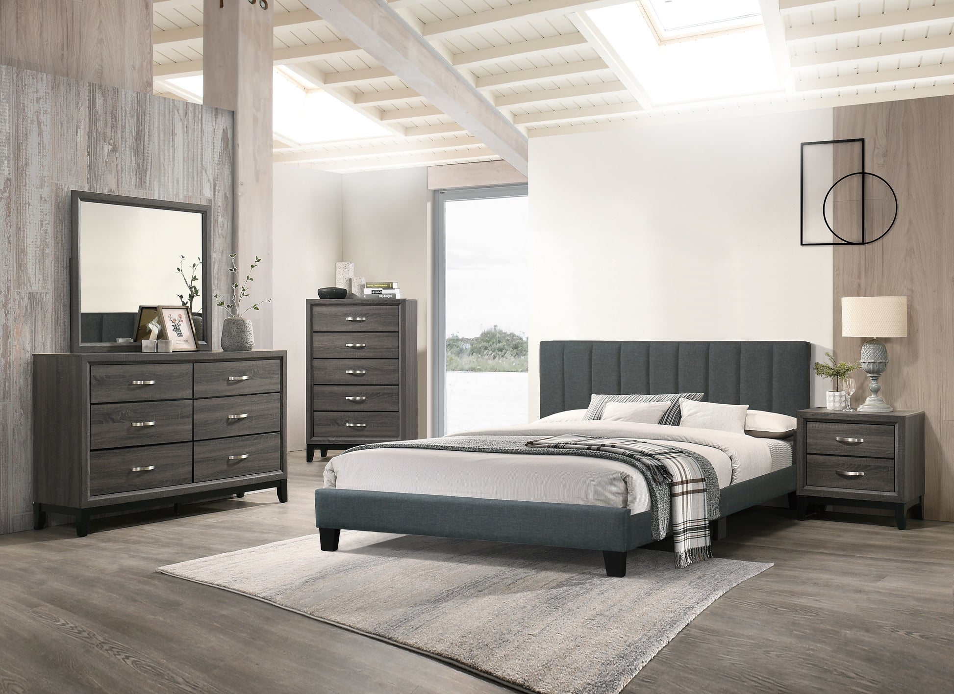 Gorgeous 1Pc Queen Size Bed Charcoal Polyfiber Platform Bedframe Slats Bedroom Furniture Box Spring Not Required Queen Charcoal Wood Bedroom Modern,Transitional Rubberwood Bed Frame Foam