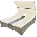 Patio Daybed Outdoor Daybed Outdoor Rattan Sun Lounger With Shelter Roof With Adjustable Backrest, Storage Box And 2 Cup Holders For Patio, Balcony, Poolside,Cream Yes Cream Seats 2 Water Resistant Frame Water Resistant Cushion Garden & Outdoor Sectional