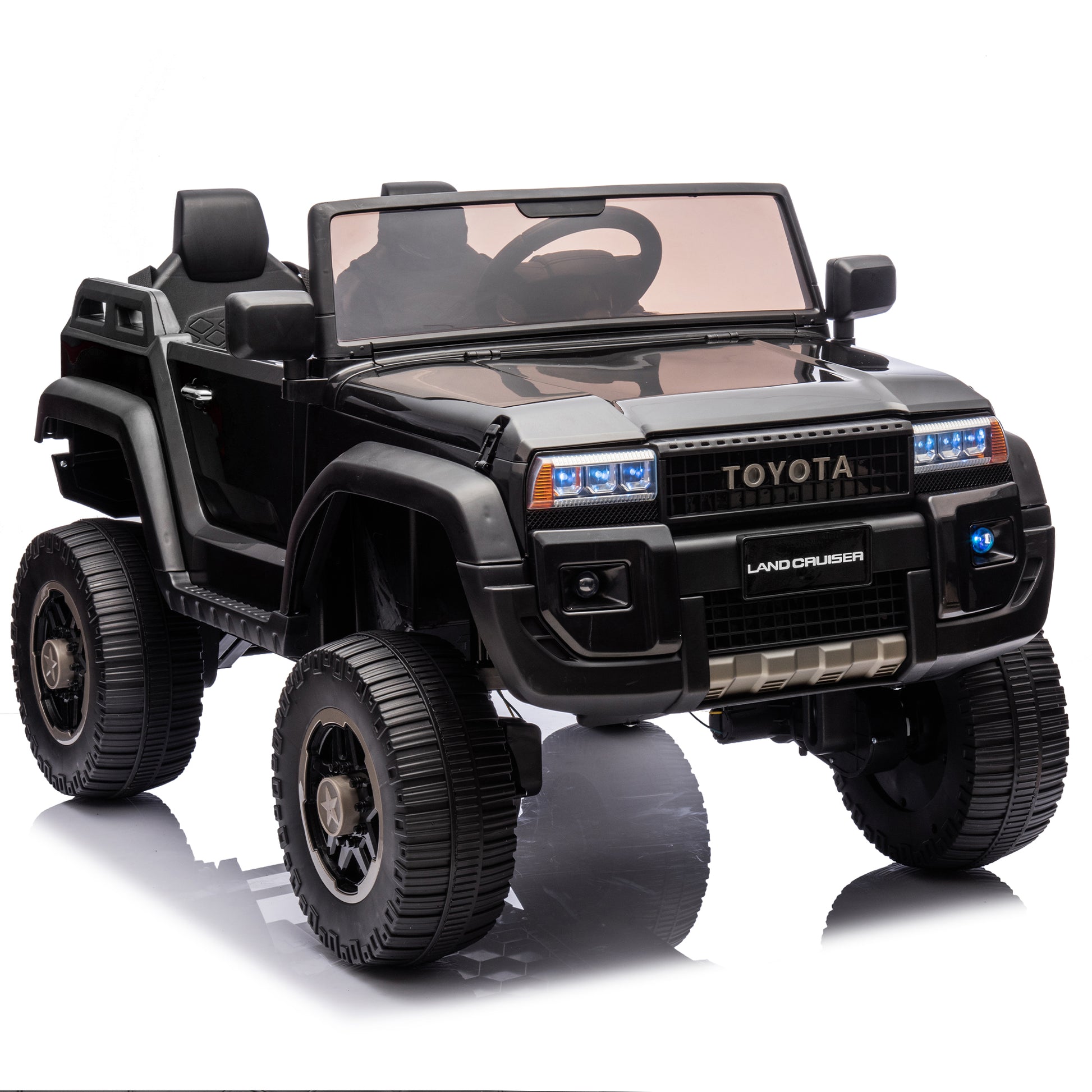 24V Two Seater Kids Ride On Car W Parents Remote Control, Licensed Toyota Lc250,2Wd,110W Motors,With Shovel,Three Point Seat Belt,Slow Start,Speed Adjustment,Bluetooth,Music For Kids Aged 3 . Black 100 149 Lbs Polypropylene
