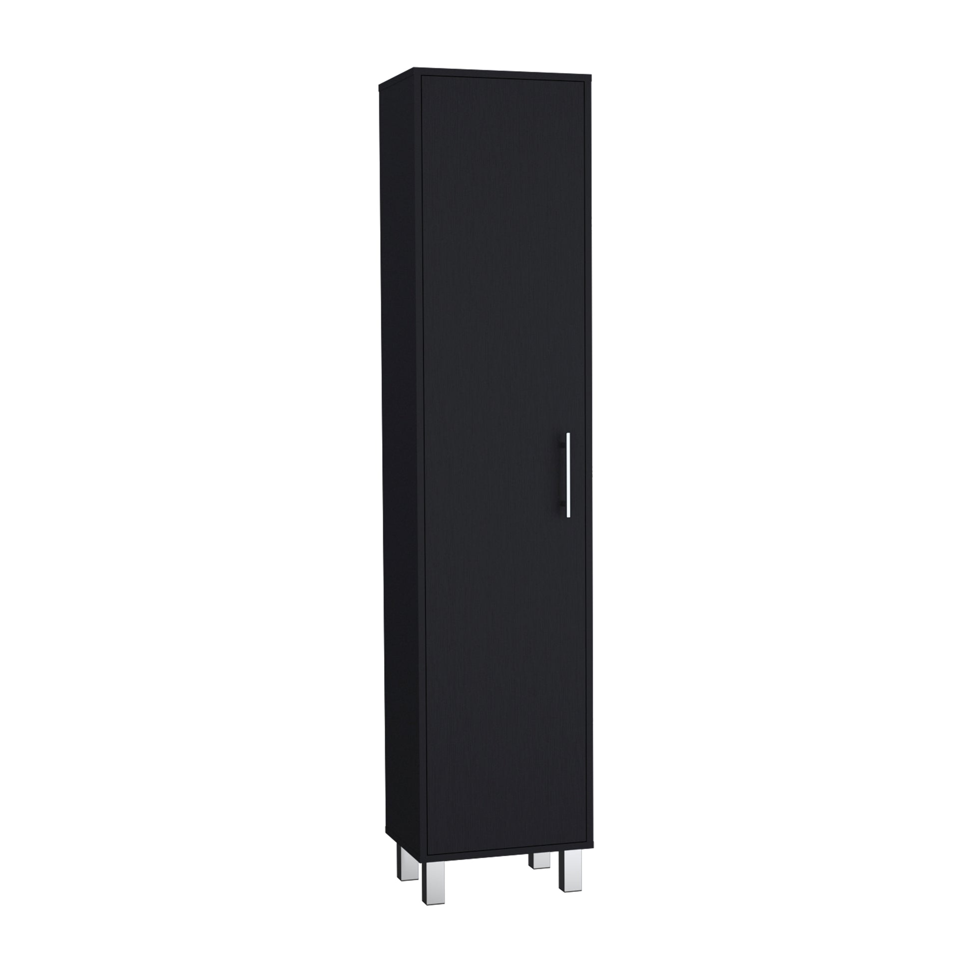 Storage Cabinet 71"H With 5 Tier Shelf, 3 Broom Hangers And Metal Hardware, Black Black Solid Wood Mdf Engineered Wood