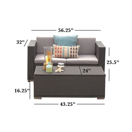 Florence Sofa & Table Grey Silver Rattan Waterproof Fabric Metal