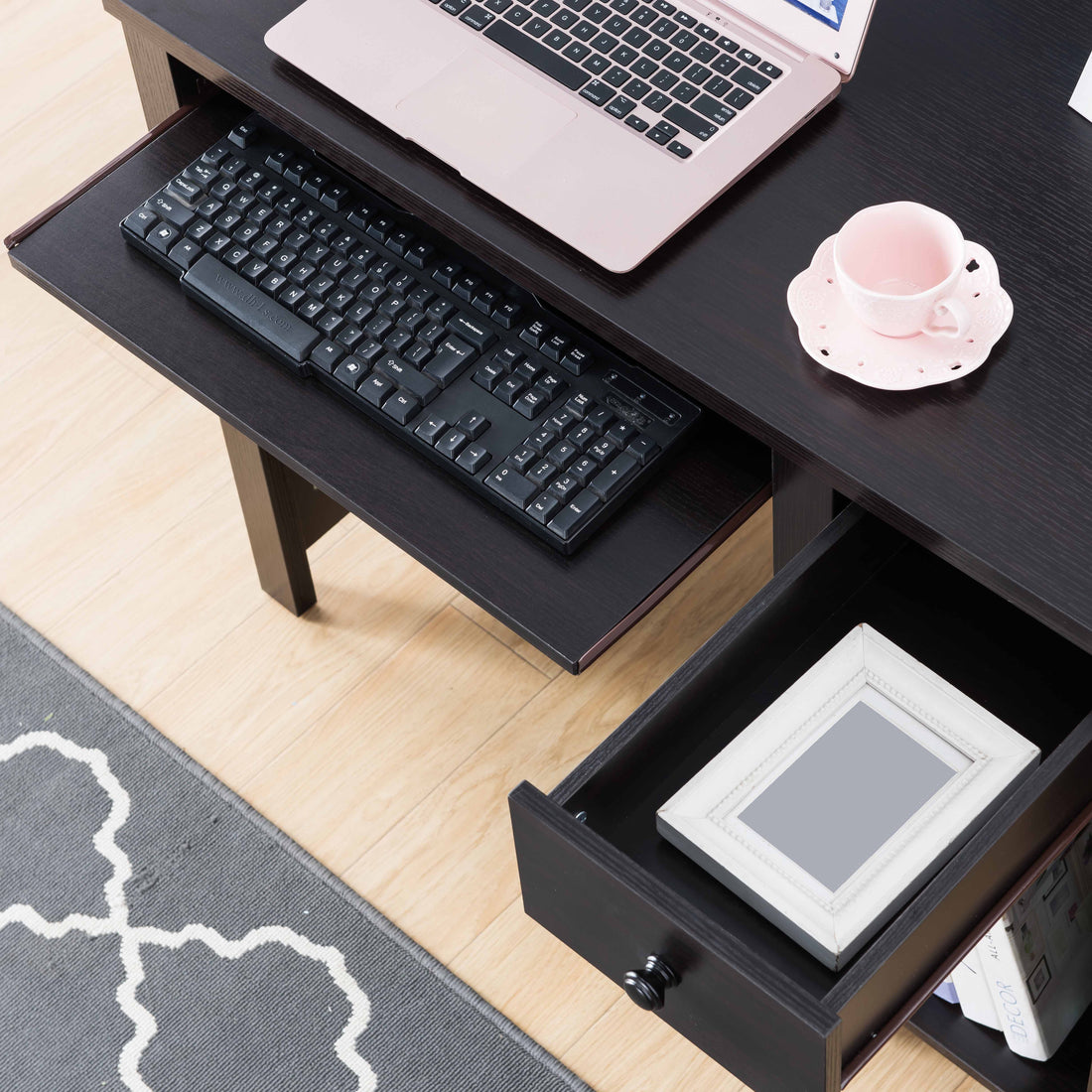 Student Desk With Hutch Home Office Desk 39"W Compact Desk Writing Desk Laptop Desk Red Cocoa Espresso One Drawer Keyboard Drawer Wooden Knob Espresso Particle Board Mdf