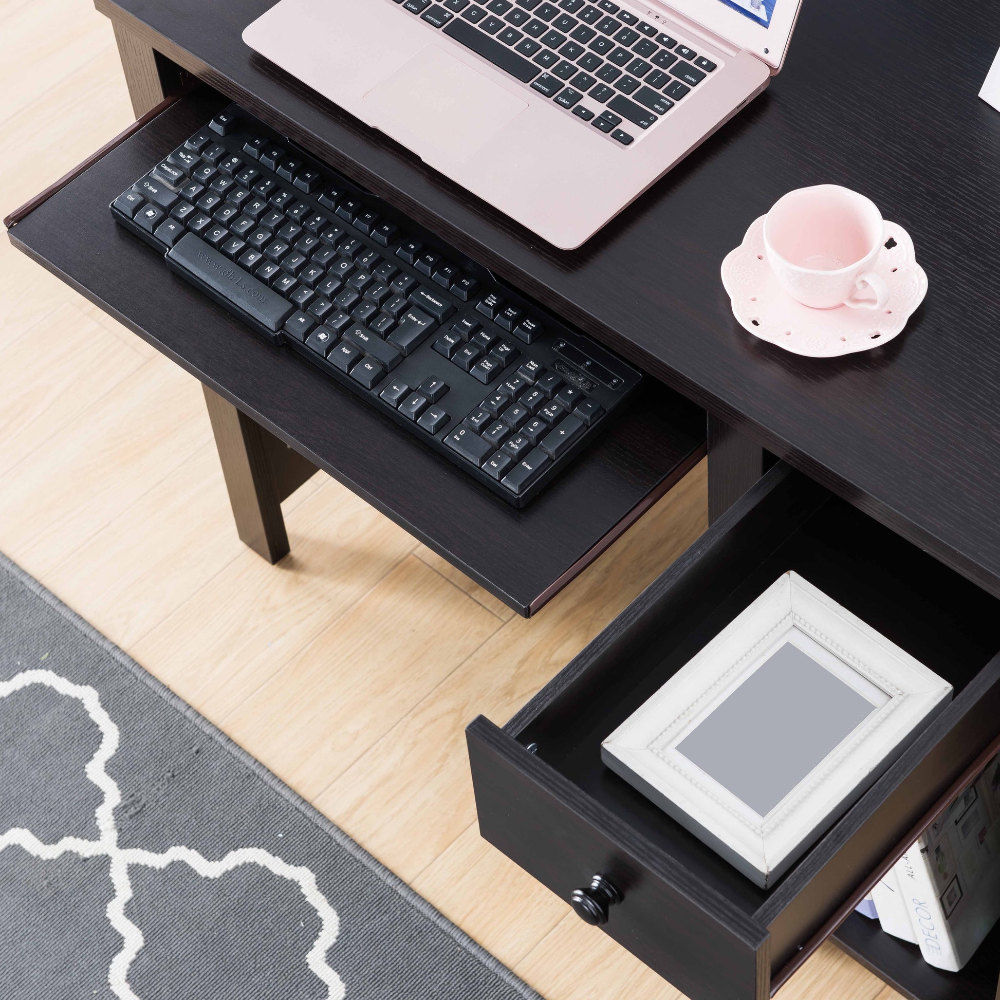 Student Desk With Hutch Home Office Desk 39"W Compact Desk Writing Desk Laptop Desk Red Cocoa Espresso One Drawer Keyboard Drawer Wooden Knob Espresso Particle Board Mdf