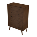 Caroline Mid Century Modern Solid Wood Dresser 5 Drawer Dark Brown Brown Bedroom Mid Century Modern Solid Wood