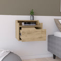 Winchester Floating Nightstand, Modern Dual Tier Design With Spacious Single Drawer Storage, Macadamia Brown Solid Wood Mdf Engineered Wood