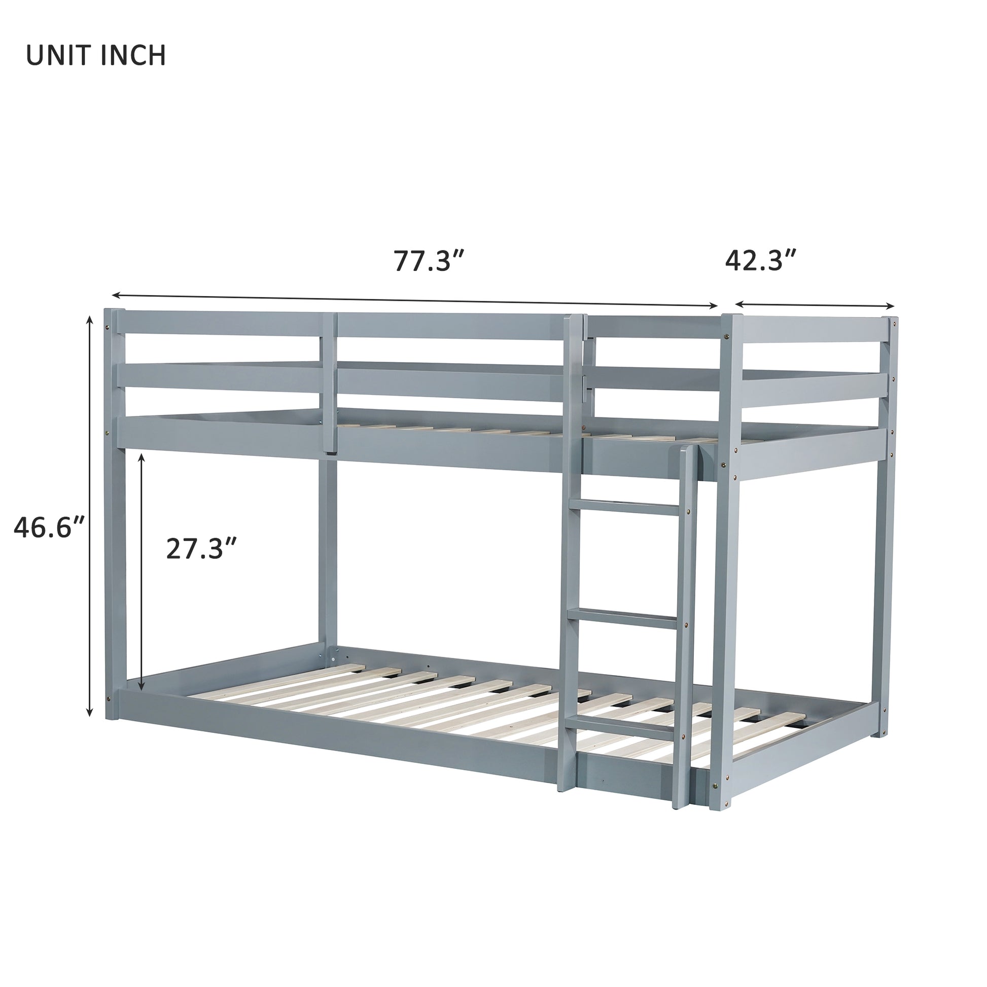 Solid Woodensolid Rubber Wooden Twin Over Twin Loft Bed With Ladder ,Upper And Bottom Bed Platforms Crafted With Strengthened Slats ,Grey Twin Grey Rubber Wood