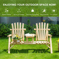 Outsunny 2 Seat Wooden Adirondack Chair, Patio Bench With Table, Outdoor Loveseat Fire Pit Chair For Porch, Backyard, Deck, Natural Natural Wood