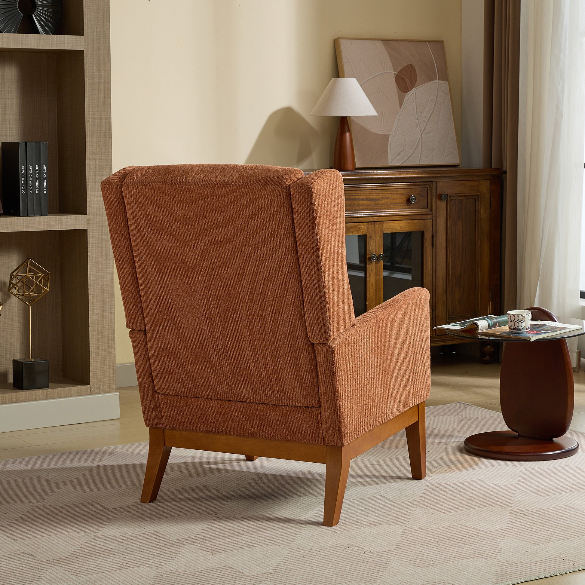 26.18" Wide Modern Accent Chair,Polyester Blend High Back Reading Chair ,Upholstered Armchair Club Chair,Single Sofa With Wood Legs For Living Room,Bedroom,Reading Room,Office,Orange Orange Foam