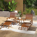 Outsunny 4 Pieces Patio Chairs With Cushion, Outdoor Dining Chairs Set Of 4, Acacia Wood Seat With Footstools, Slatted Seat & Backrest, Armrests, Cream White Natural Wood