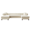 135.5 Inch Modern Style Chenille Three Piece Sofa, Pull Point Design U Shaped Sofa Two Chaise Longue Seats, Two Pillows And Wooden Feet, Suitable For Living Room, Bedroom, Lounge And Projection Room