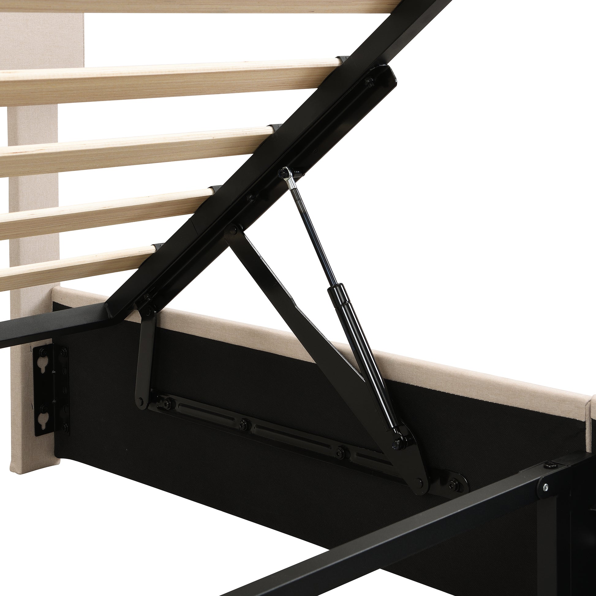 Queen Size Upholstered Platform Bed With A Hydraulic Storage System Beige Old Sku: Lp000211Aaa Beige Upholstered