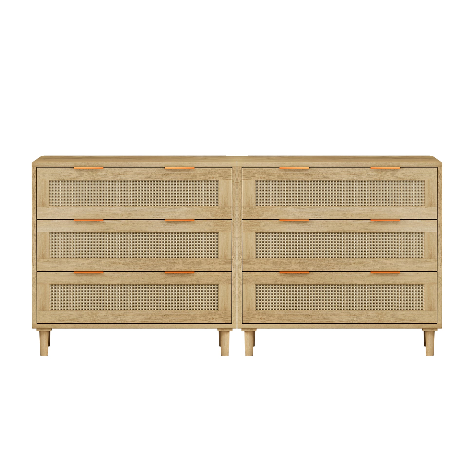 3 Drawers Rattan Storage Cabinet Rattan Drawer Set Of 2 ,For Bedroom,Living Room,Dining Room,Hallways,Oak Oak Primary Living Space Mdf