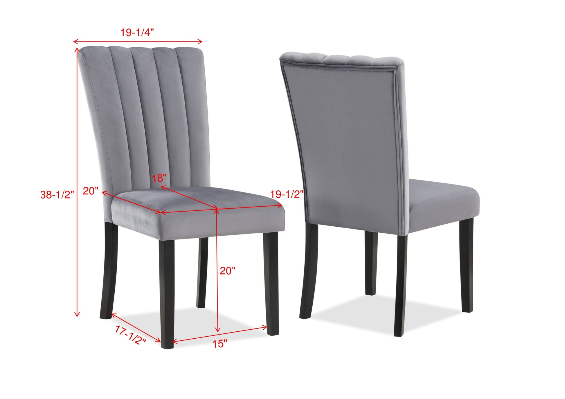 2Pc Casual Upholstered Velvet Upholstery Chair Channel Tufted Back Wooden Dining Room Furniture Gray Black Black,Gray Dining Room Contemporary,Modern Accent Chairs Tufted Back Set Of 2 Wood