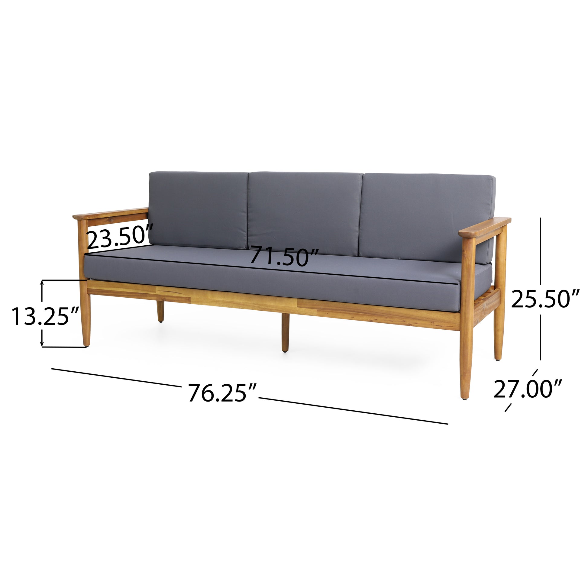 Gavin 3 Seater Dark Grey Wood Fabric