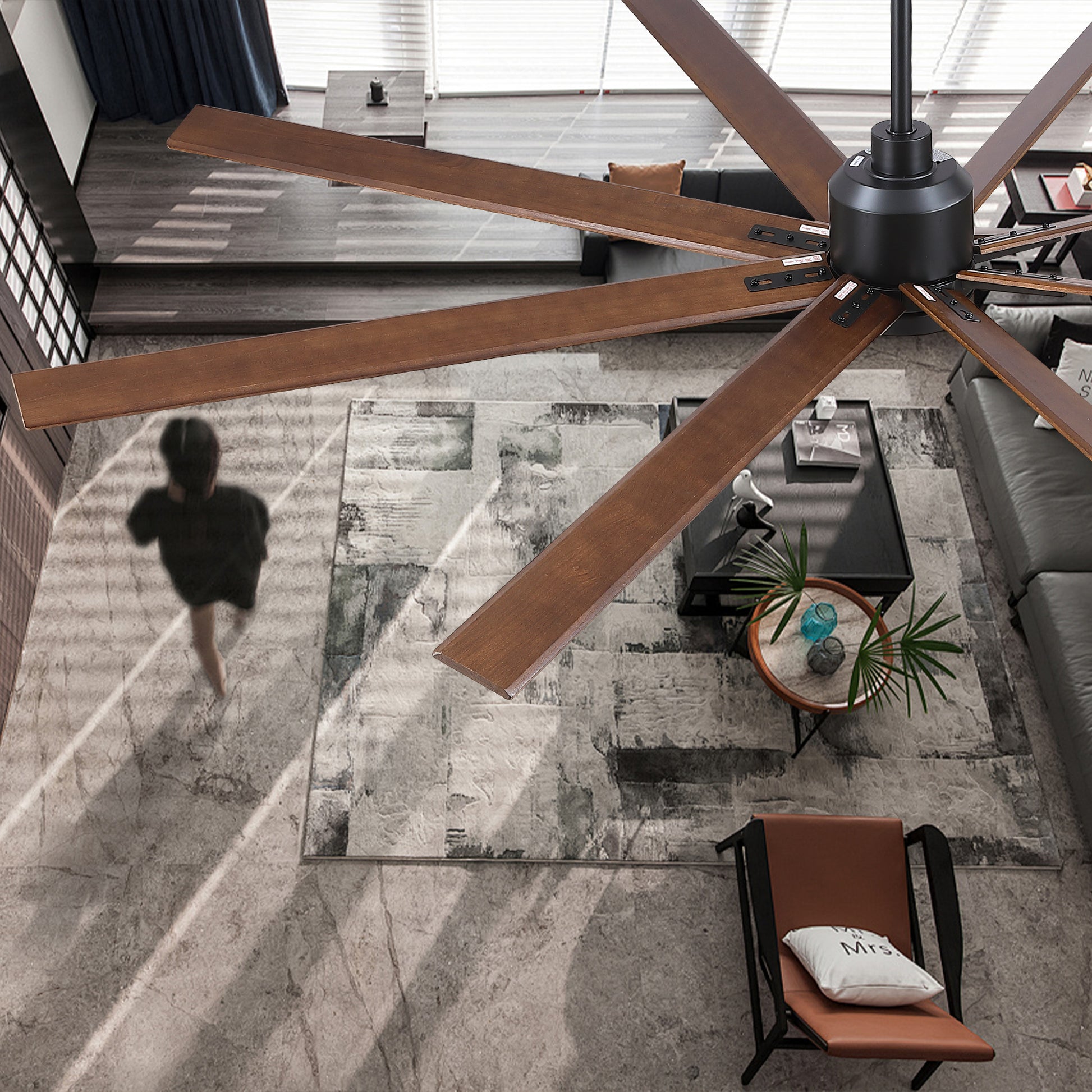 84" Black Lowe Profile Ceiling Fan With Light Black Plywood