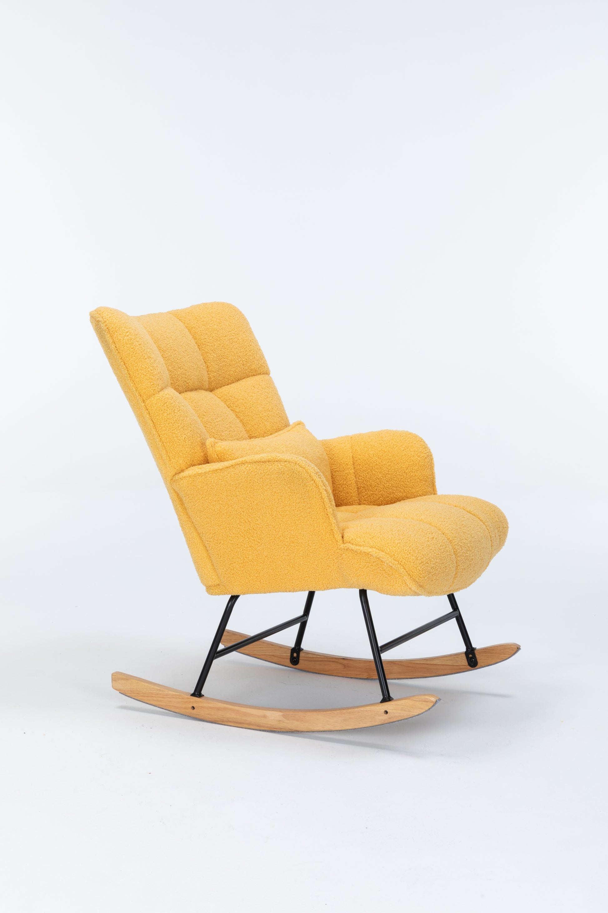 Rocking Chair Nursery, Teddy Upholstered Glider Rocker With High Backrest, Reading Chair Modern Rocking Accent Chairs Glider Recliner For Living Room, Nursery, Bedroom Yellow Velvet
