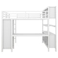 Metal Loft Bed With Wardrobe And L Shaped Desk, Full Size Loft Bed With Storage Cubes And Shelves, Heavy Duty Loft Bed For Kids Teens Adults, White Full Off White Metal