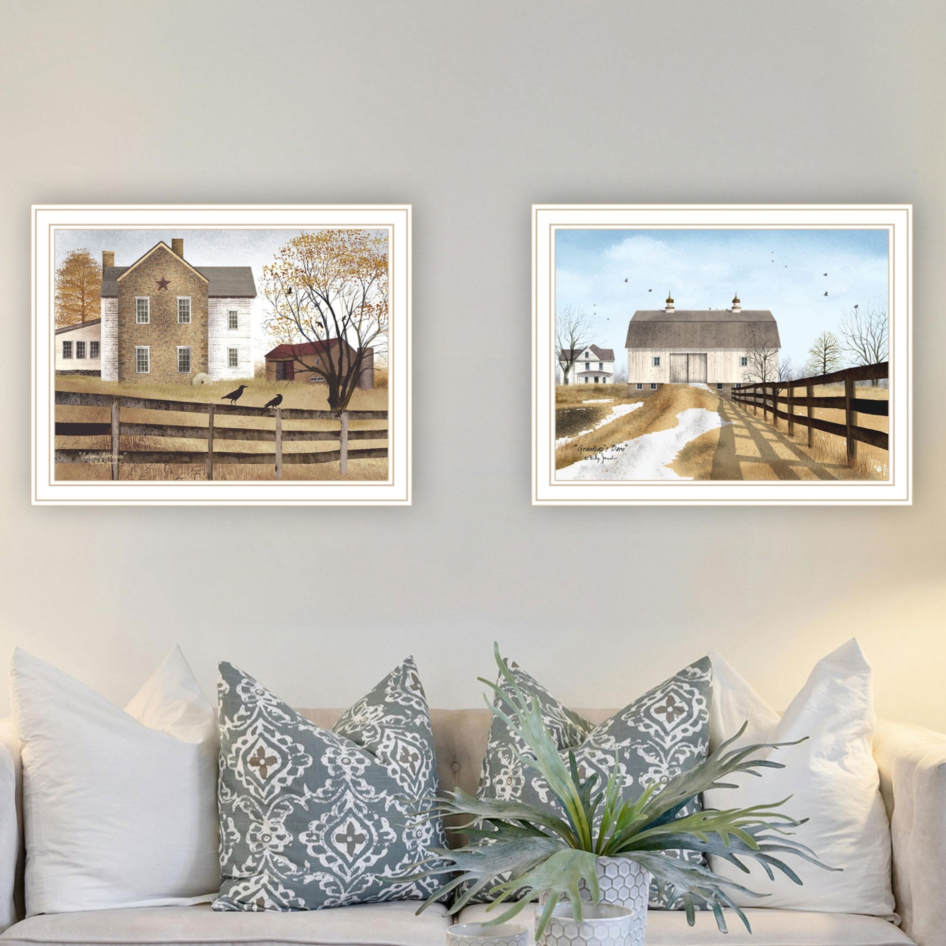 2 Piece Vignette Grandpa'S Barn,Autumn Afternoon White Framed Wall Art For Living Room, Farmhouse Wall Art Print For Home Decor, Bedroom Wall Art By Billy Jacobs Multicolor Wood Paper
