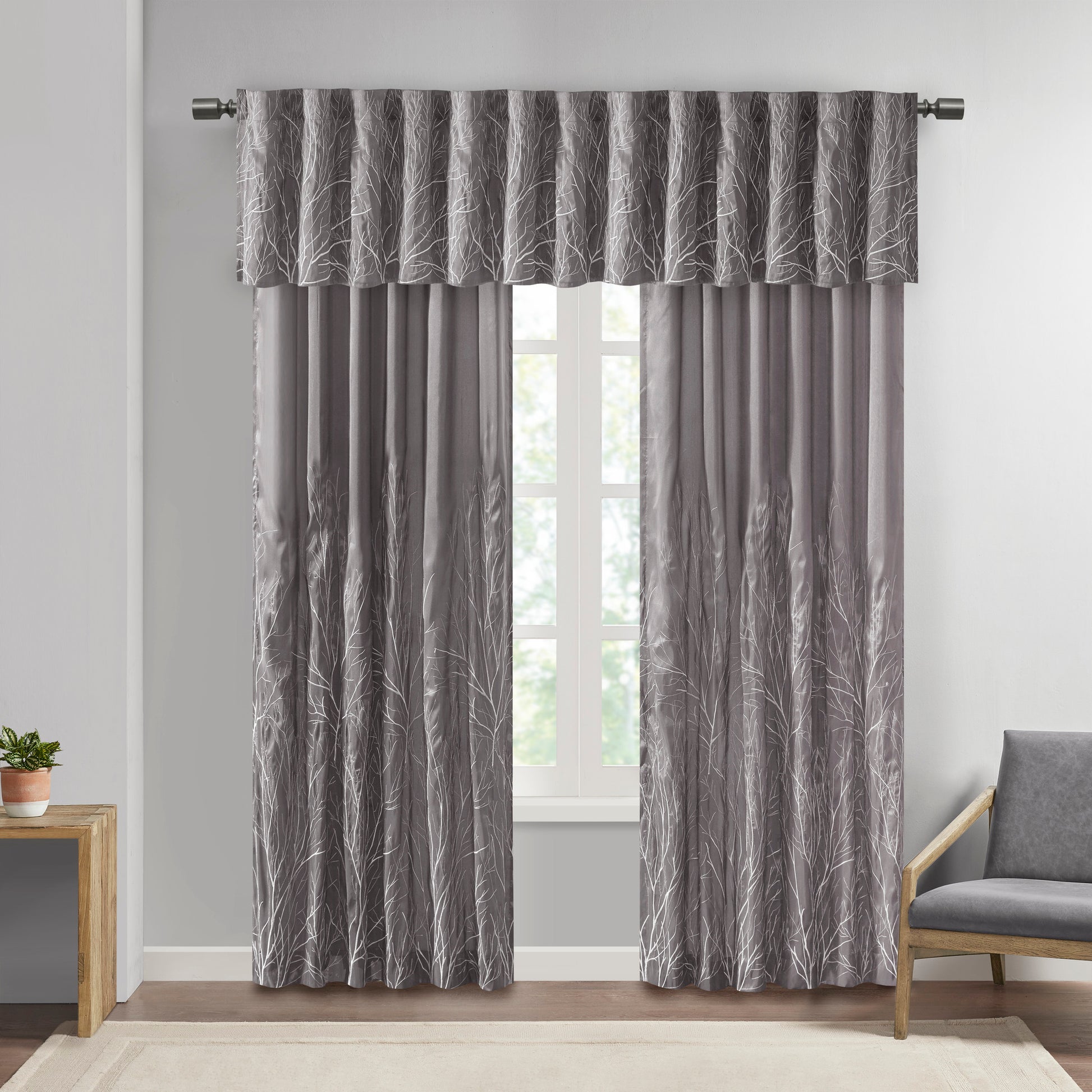 Faux Silk Embroidered Window Valance Grey 50X18" Grey Polyester