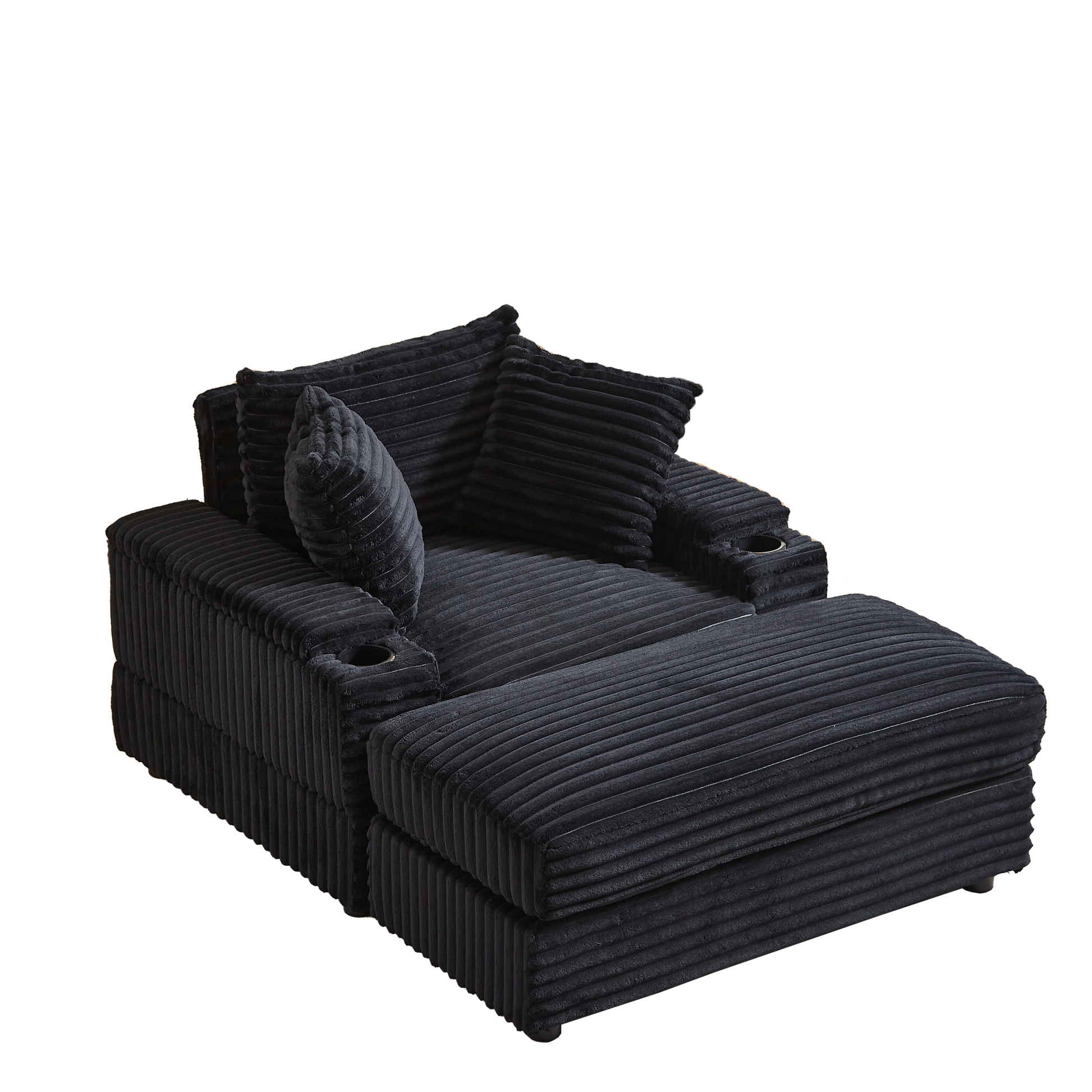 43.3 Inch Corduroy Single Sofa With A Back Pillow2 Toss Pillowsa Ottoman ,2Storage Spaces And Cup Holding Grooves Comfy Sofa Deep Seat Couch For Living Room Black Foam Corduroy 1 Seat