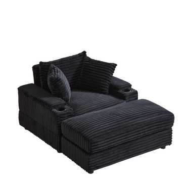 43.3 Inch Corduroy Single Sofa With A Back Pillow2 Toss Pillowsa Ottoman ,2Storage Spaces And Cup Holding Grooves Comfy Sofa Deep Seat Couch For Living Room Black Foam Corduroy 1 Seat