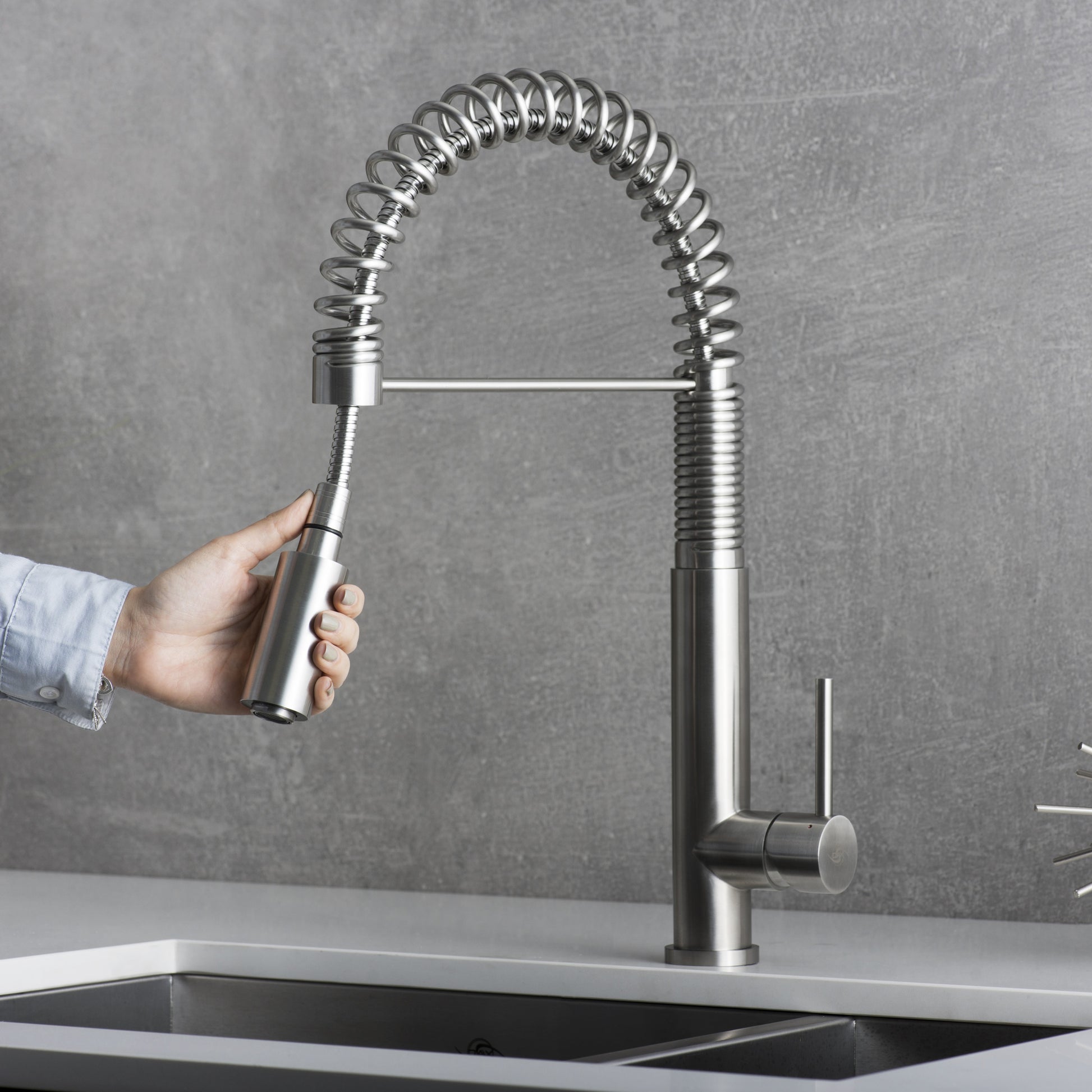 Dax Single Handle Pull Down Kitchen Faucet Brushed Finish Steel Gray Stainless Steel
