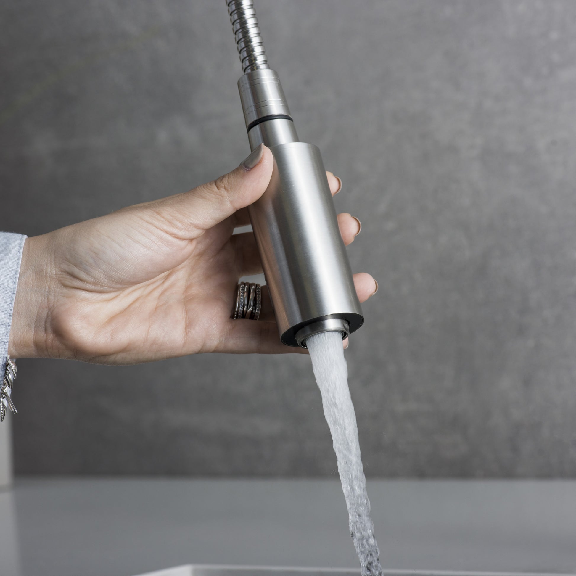 Dax Single Handle Pull Down Kitchen Faucet Brushed Finish Steel Gray Stainless Steel