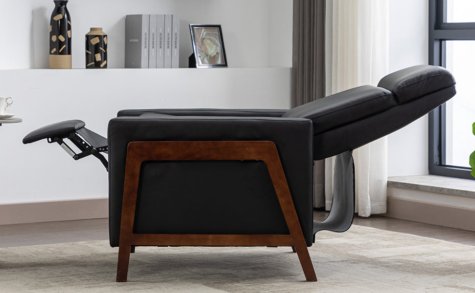 Set Of Two Wood Framed Pu Leather Recliner Chair Adjustable Home Theater Seating With Thick Seat Cushion And Backrest Modern Living Room Recliners, Black Black Pu Pu