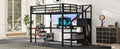 Full Size Loft Bed With L Shaped Desk And Usb, Metal Loft Bed With Wardrobe And Adjustable Shelf, High Loft Bed With Led For Kids Teens Adults, Black Full Black Metal