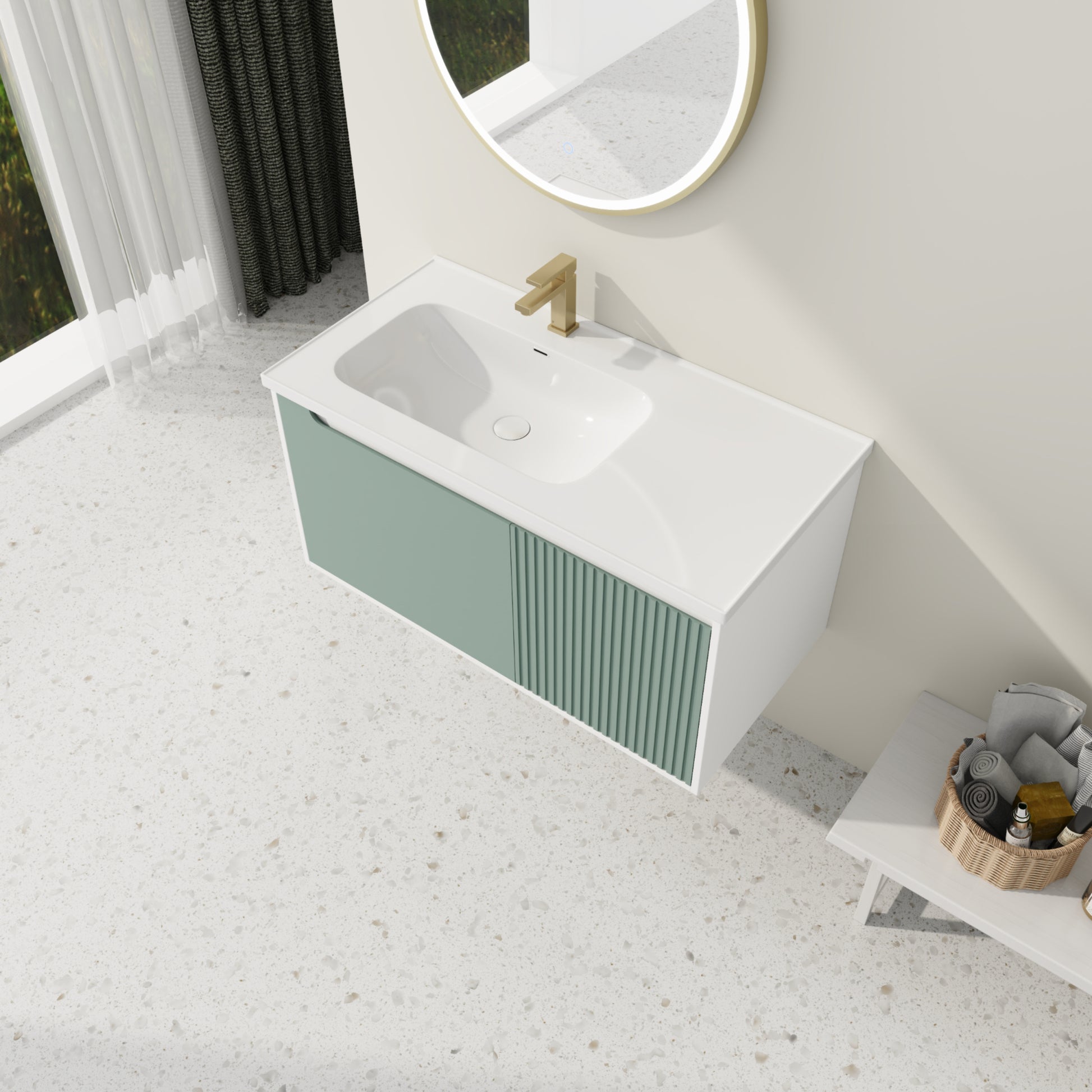 40 '' Wall Mounted Bathroom Vanity With Ceramic Sink, Bathroom Vanity With Soft Close Door Mint Green Bathroom Wall Mounted Modern Plywood